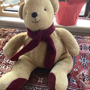 Pottery Barn Kids Tan and Red Stuffed Bear